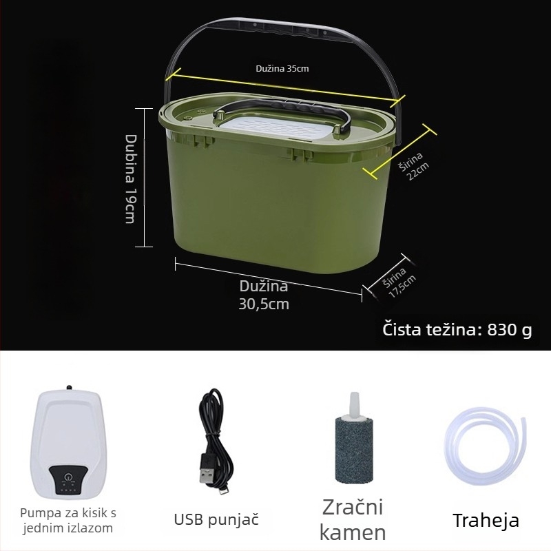 Kanta za žive ribe s pumpom za kisik – višefunkcionalna, dvostruko složena, ojačana