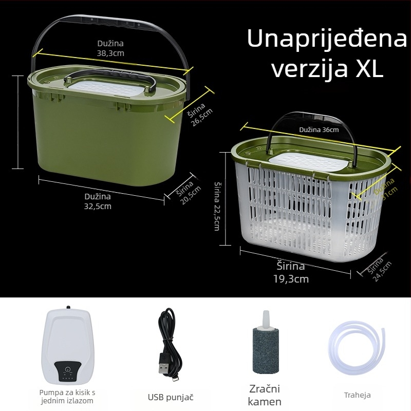 Kanta za žive ribe s pumpom za kisik – višefunkcionalna, dvostruko složena, ojačana