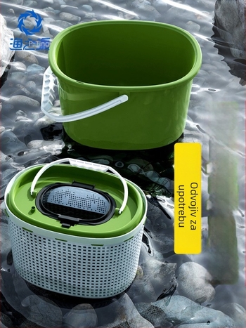 Dvoslojni kofa za žive ribe, plastična, crno-zelena
