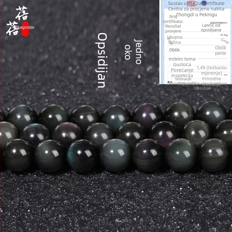 Beibeifu Prirodne obsidijan perle – poluproizvedene zlatni obsidijan, srebrni obsidijan i potpuno crni leden-obsidijan
