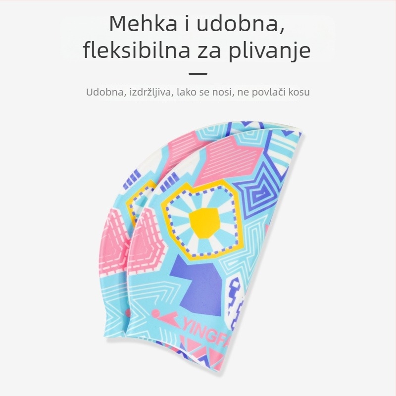 Yingfa silikonska kapa za plivanje s otiskom - vodootporna, protuklizna, za odrasle