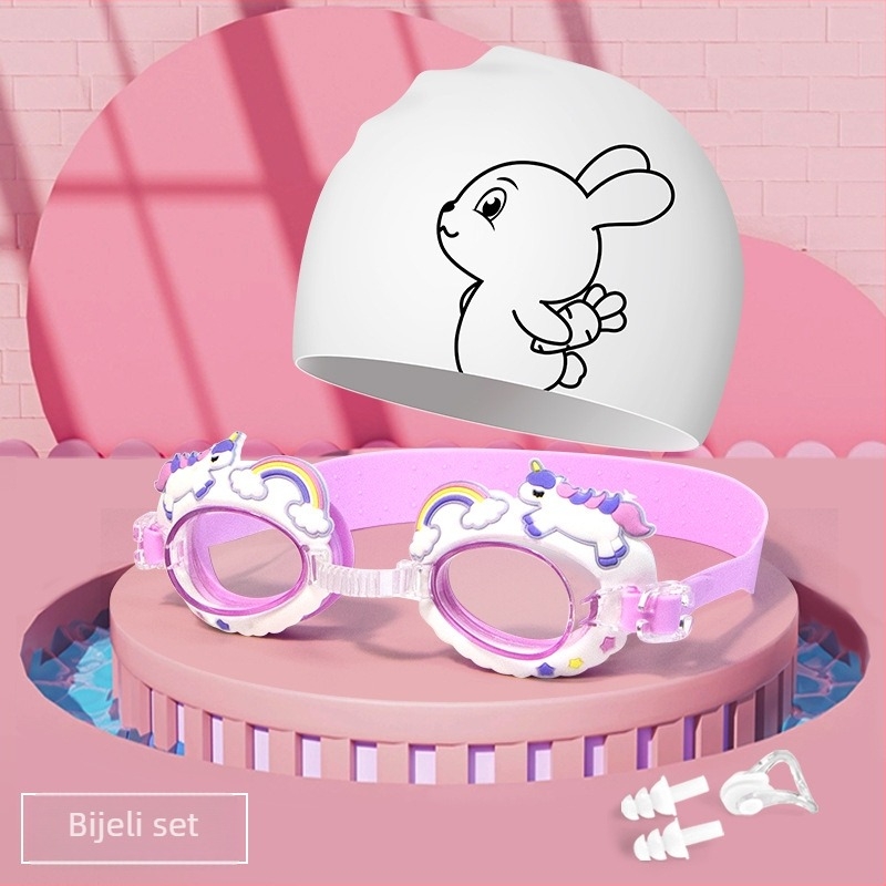 HAIZID dječja silikonska kapa za plivanje s cartoon uzorkom, vodootporna i protuklizna, zaštita za uši, udobna, za plivanje i vodene aktivnosti