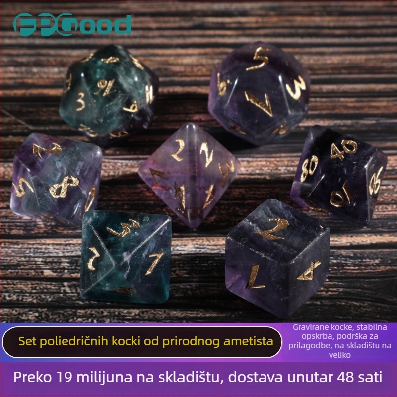 Wowu Set poliedričnih kocki od prirodnog kristala za DND i Call of Cthulhu, prilagodljiv