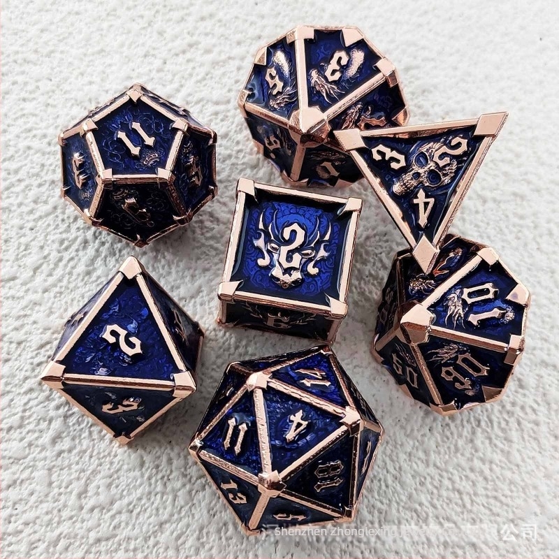 Set od 7 kockica od cinkove legure sa zaobljenim kutovima za D&D društvenu igru na ploči