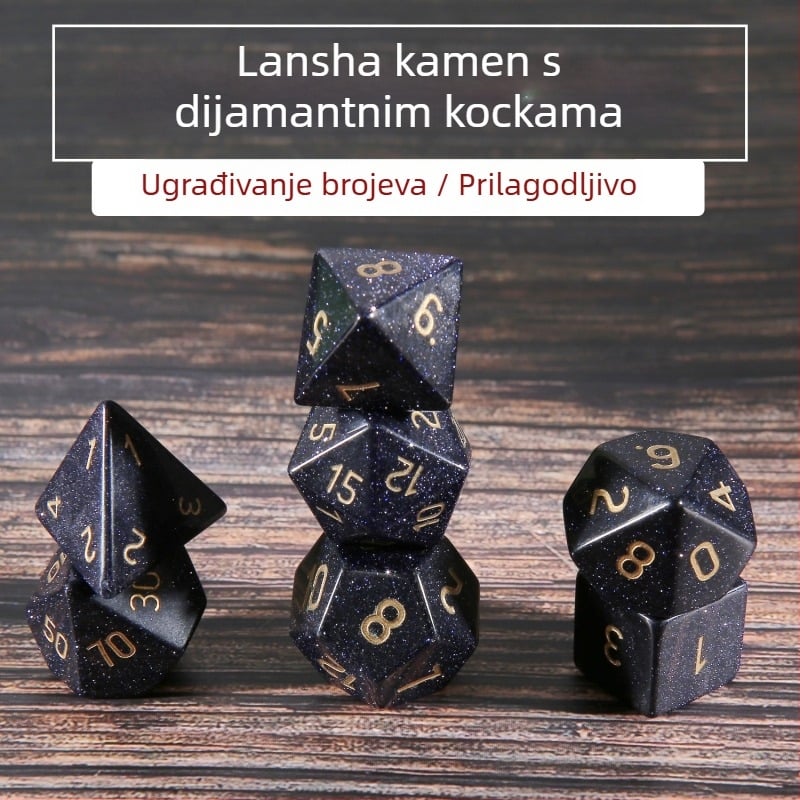 D&D višestrane kocke s Lansha kamenom i sintetičkim kristalnim dragulima, desetostrane, prilagodljive