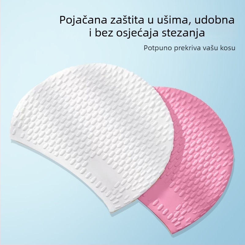 Ženska silikonska kapica za plivanje za odrasle, oblik kapljice vode, povećani mjehurići, superelastična, vodootporna zaštita za uši, zaštita za dugu kosu