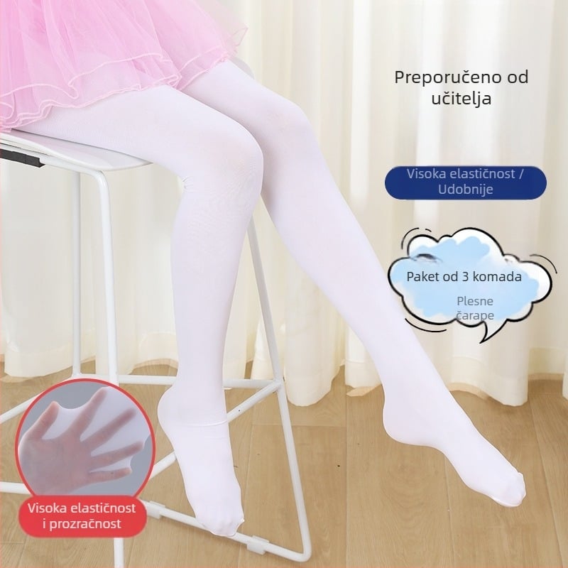 Dječje plesne tajice, najlon/poliamid 83%, srednja gustoća, jednobojni uzorak, plošno pletenje 12–14 petlji na 3 cm, za sve sezone