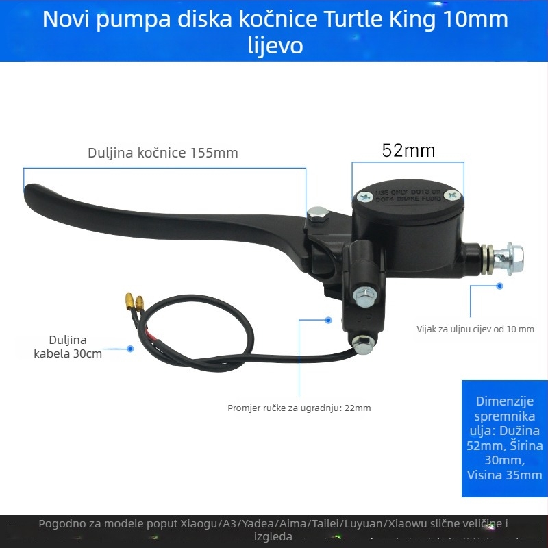 Gornja pumpa za tekućinu kočnice za disk kočnice, aluminij, promjer 22 mm, Mojielong, kompatibilna s prednjom i stražnjom kočnicom