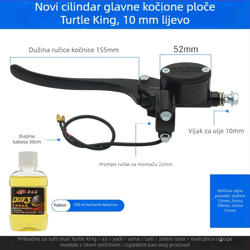 Gornja pumpa za tekućinu kočnice za disk kočnice, aluminij, promjer 22 mm, Mojielong, kompatibilna s prednjom i stražnjom kočnicom
