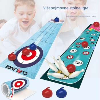 Obrazovna stolna igra — nogomet na stolu, bowling i curling, plastična konstrukcija, interakcija roditelj-dijete, za djecu od 4 do 14 godina