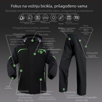 Podijeljeni kišni set za vožnju motociklom i električnim biciklom s reflektirajućim dizajnom, hlače za kišu cijelog tijela za odrasle, tkanina Chunya Spinning, PVC premaz, mogućnost tiska loga
