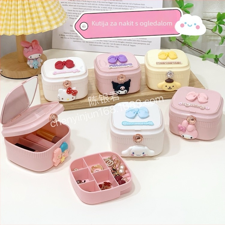 Kutija za nakit za naušnice s kozmetičkim ogledalom, prijenosna plastična kutija za pohranu.