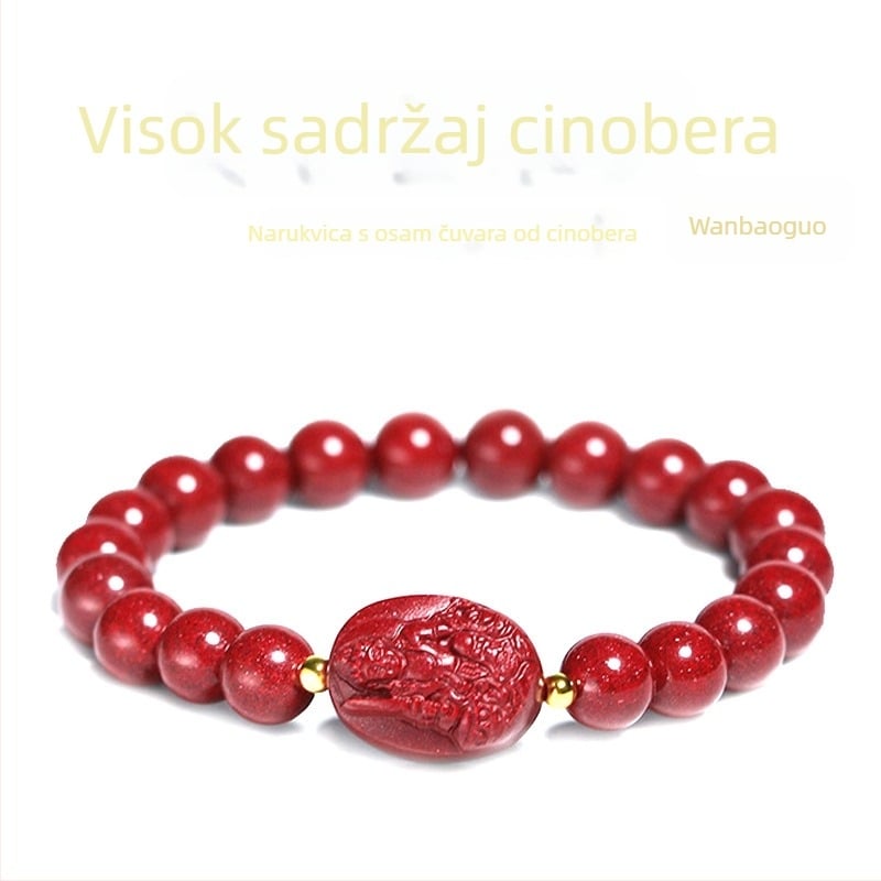 Prirodna nerast cinnabar narukvica visoke koncentracije cinnabara, osam zaštitnih božanstava, narukvica s perlama za godinu rođenja