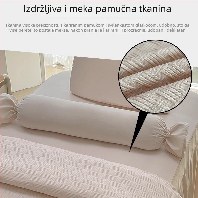 Četverodijelni set prekrivača za krevet za njegu ljepote – lagani luksuz, jednobojni, za krevet širine 0,9 m, pamuk brokat