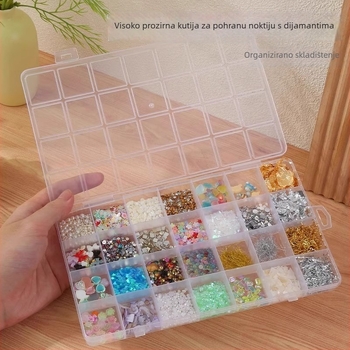 Prozirna kutija za pohranu nakita s 28 odjeljaka i mrežicama za sprječavanje pomicanja – stolni plastični organizator nakita, suvremen stil