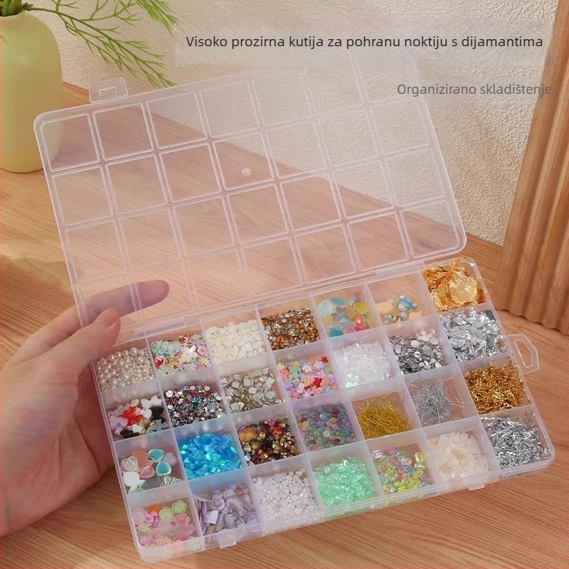 Prozirna kutija za pohranu nakita s 28 odjeljaka i mrežicama za sprječavanje pomicanja – stolni plastični organizator nakita, suvremen stil