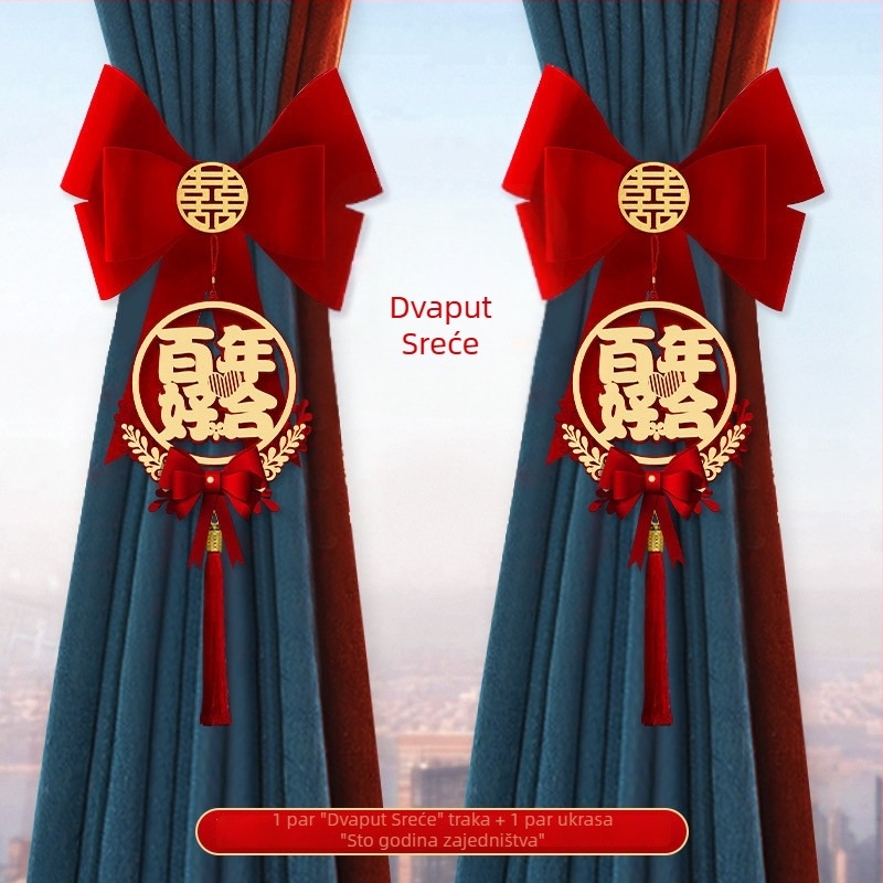 Vjenčana ukrasna girlanda za zavjese – netkani materijal, Snow Top, riječi sreće, bez uvoza