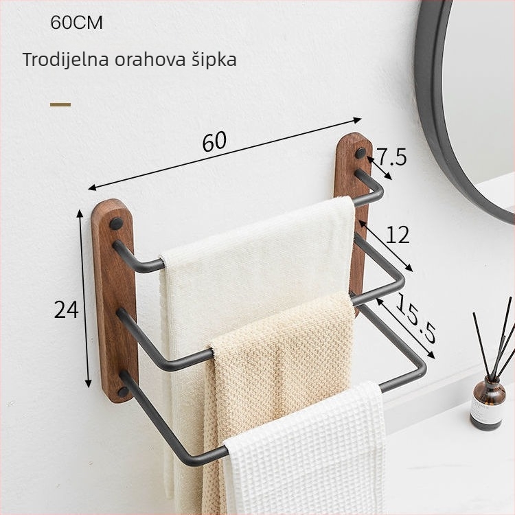 Držač ručnika od orašastog aluminijskog legura, trostruki sloj, moderni minimalistički stil, nosivost 3–5 kg