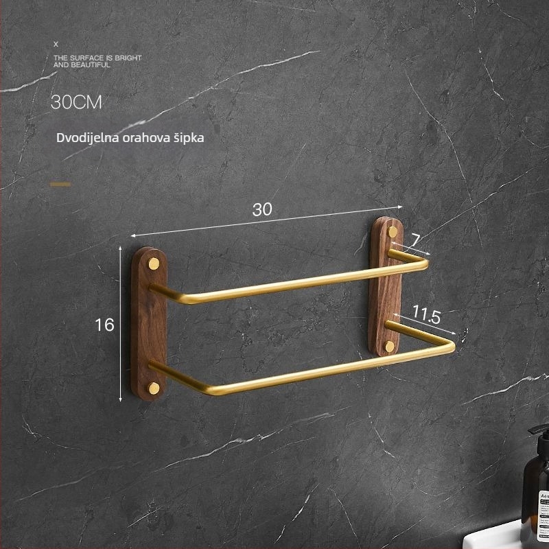 Držač ručnika od orašastog aluminijskog legura, trostruki sloj, moderni minimalistički stil, nosivost 3–5 kg