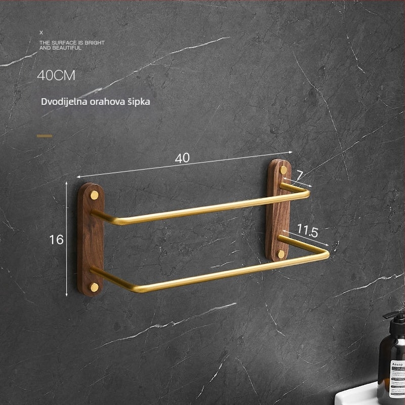 Držač ručnika od orašastog aluminijskog legura, trostruki sloj, moderni minimalistički stil, nosivost 3–5 kg
