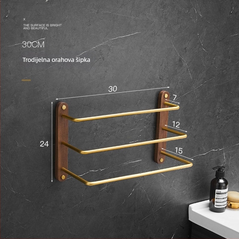 Držač ručnika od orašastog aluminijskog legura, trostruki sloj, moderni minimalistički stil, nosivost 3–5 kg