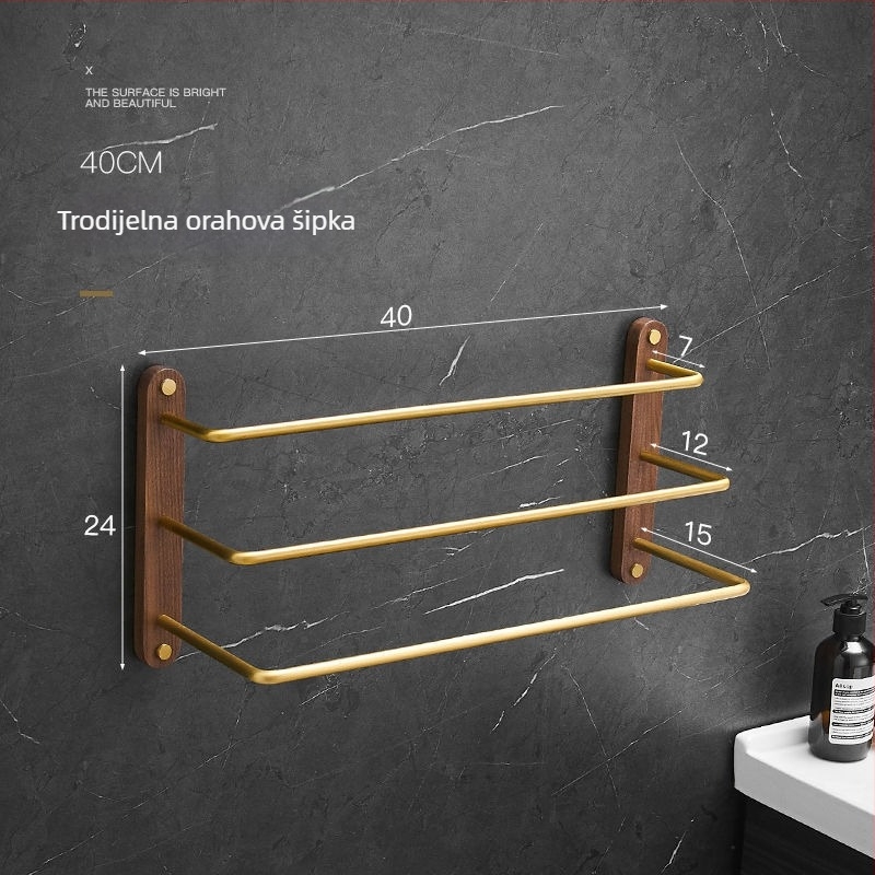 Držač ručnika od orašastog aluminijskog legura, trostruki sloj, moderni minimalistički stil, nosivost 3–5 kg