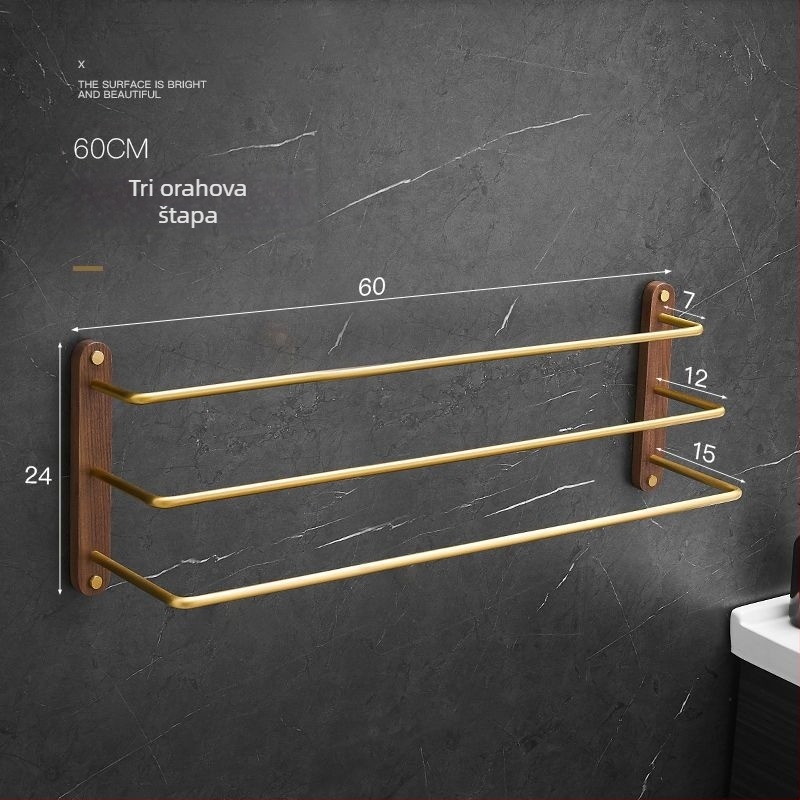 Držač ručnika od orašastog aluminijskog legura, trostruki sloj, moderni minimalistički stil, nosivost 3–5 kg