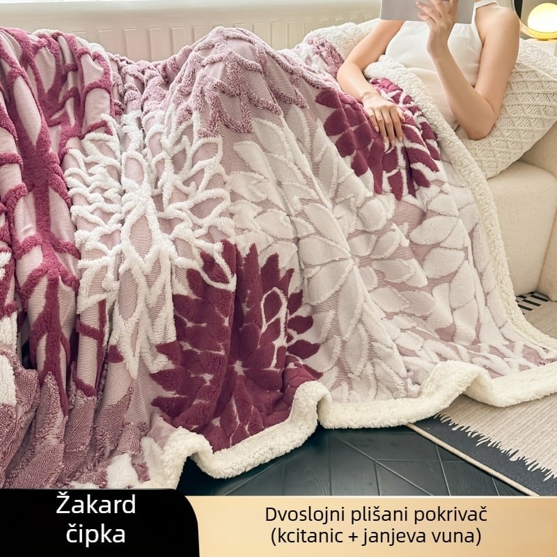 Poliesterska deka, lagana, ispod 300 g, cvjetni uzorak, moderni minimalistički stil, fleece na jednoj strani
