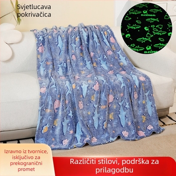 Dječja flanel deka sa svjetlećim uzorkom, crtić motiv, za odmor u uredu, siva