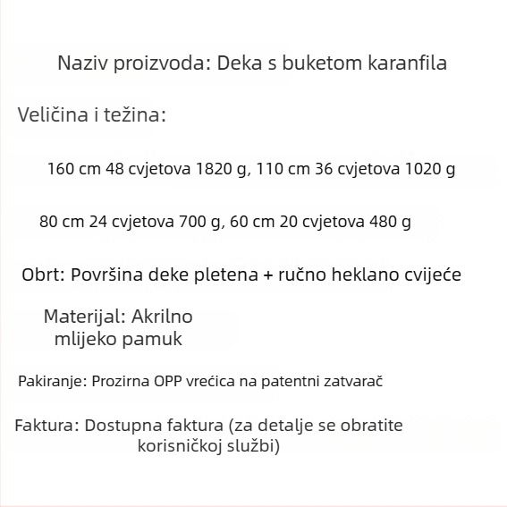 Flanelna deka s cvjetnim uzorkom: karanfil, konvalija i ruža