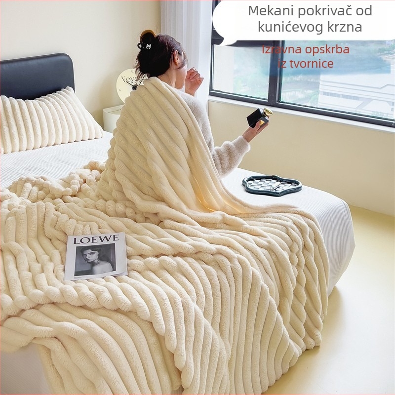 Plišana deka od zeca s krznom i flanel deka za kauč i ured