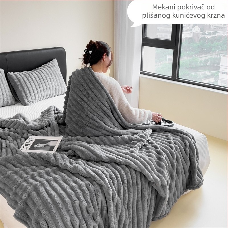 Plišana deka od zeca s krznom i flanel deka za kauč i ured