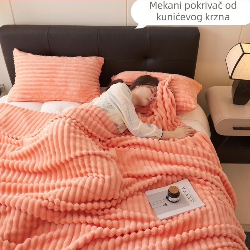 Plišana deka od zeca s krznom i flanel deka za kauč i ured