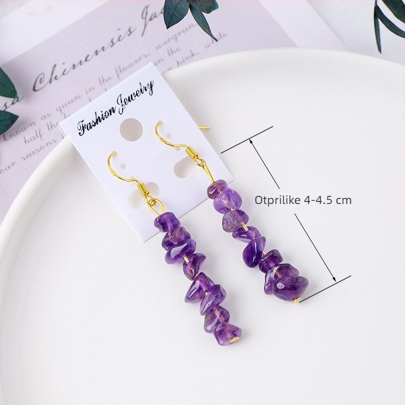 Naušnice od ametistnog kristala, geometrijski dizajn, Runyang marka, suvremen minimalisticki stil