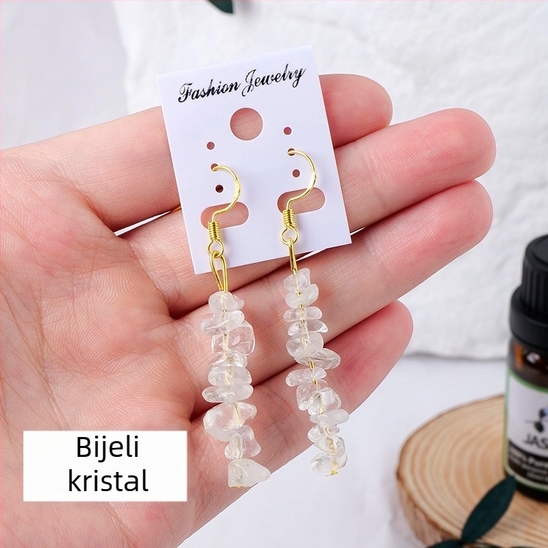 Naušnice od ametistnog kristala, geometrijski dizajn, Runyang marka, suvremen minimalisticki stil