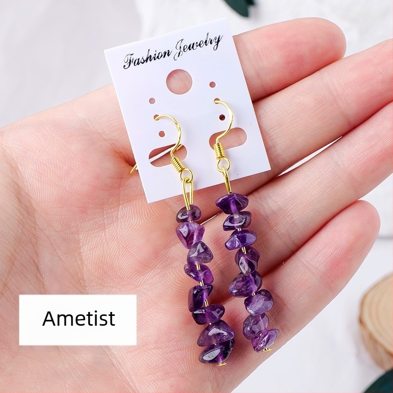 Naušnice od ametistnog kristala, geometrijski dizajn, Runyang marka, suvremen minimalisticki stil