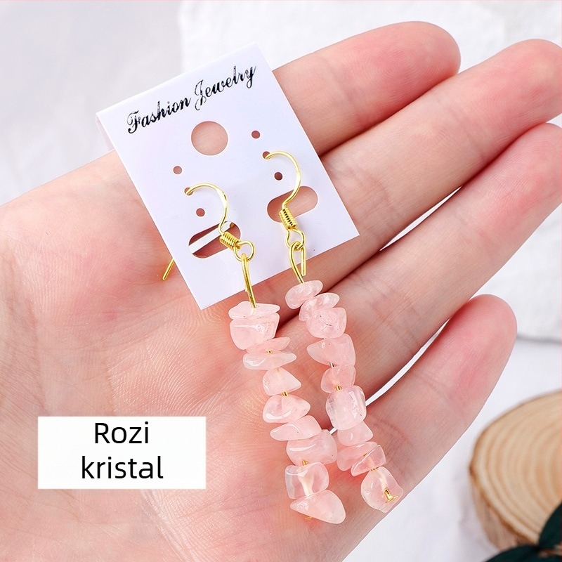 Naušnice od ametistnog kristala, geometrijski dizajn, Runyang marka, suvremen minimalisticki stil