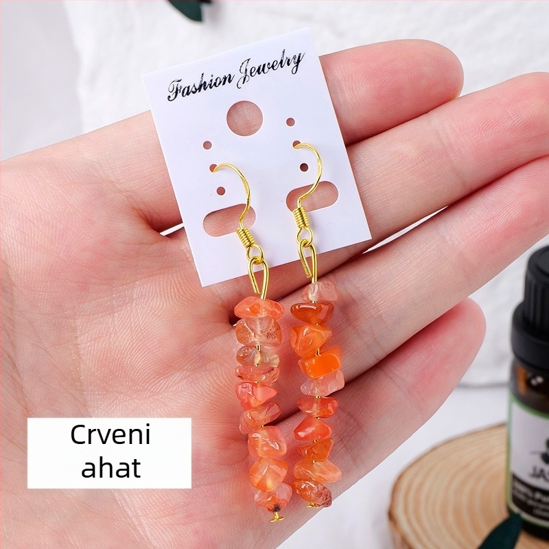 Naušnice od ametistnog kristala, geometrijski dizajn, Runyang marka, suvremen minimalisticki stil