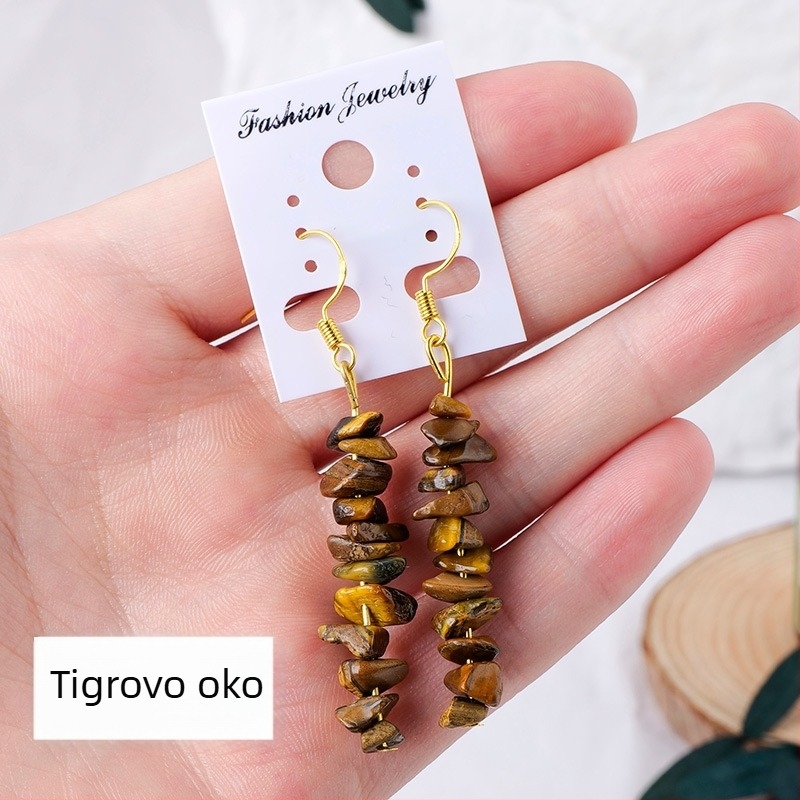 Naušnice od ametistnog kristala, geometrijski dizajn, Runyang marka, suvremen minimalisticki stil