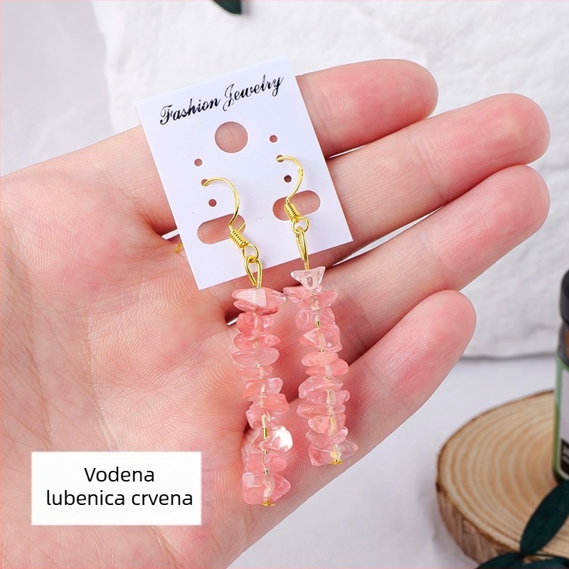 Naušnice od ametistnog kristala, geometrijski dizajn, Runyang marka, suvremen minimalisticki stil