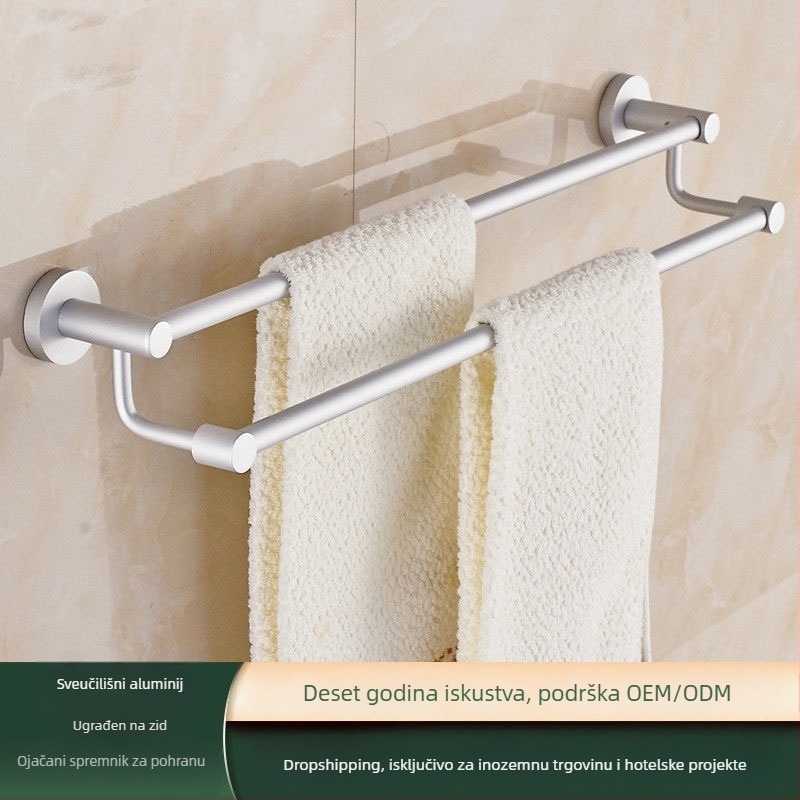 Zidni držač ručnika od aluminijske legure Space Aluminum, jednopolski ili dvopolni, 1 sloj, stil lagan luksuz, nosivost 15 kg