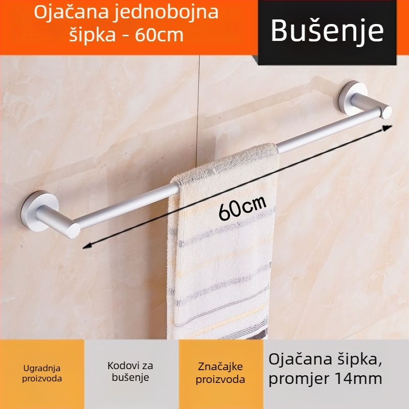 Zidni držač ručnika od aluminijske legure Space Aluminum, jednopolski ili dvopolni, 1 sloj, stil lagan luksuz, nosivost 15 kg