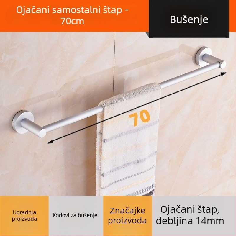 Zidni držač ručnika od aluminijske legure Space Aluminum, jednopolski ili dvopolni, 1 sloj, stil lagan luksuz, nosivost 15 kg