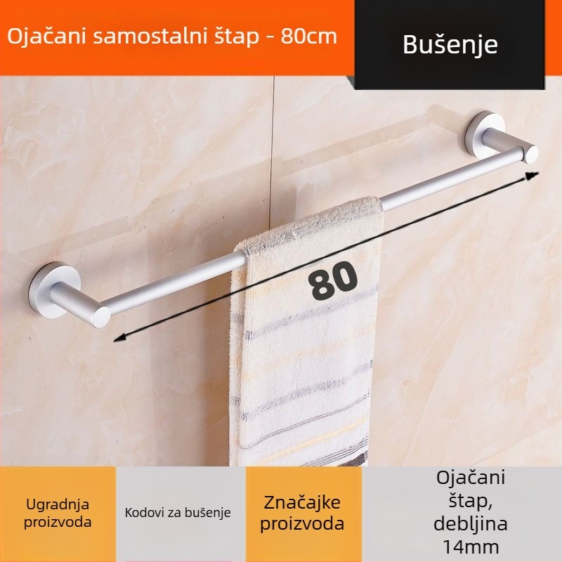 Zidni držač ručnika od aluminijske legure Space Aluminum, jednopolski ili dvopolni, 1 sloj, stil lagan luksuz, nosivost 15 kg