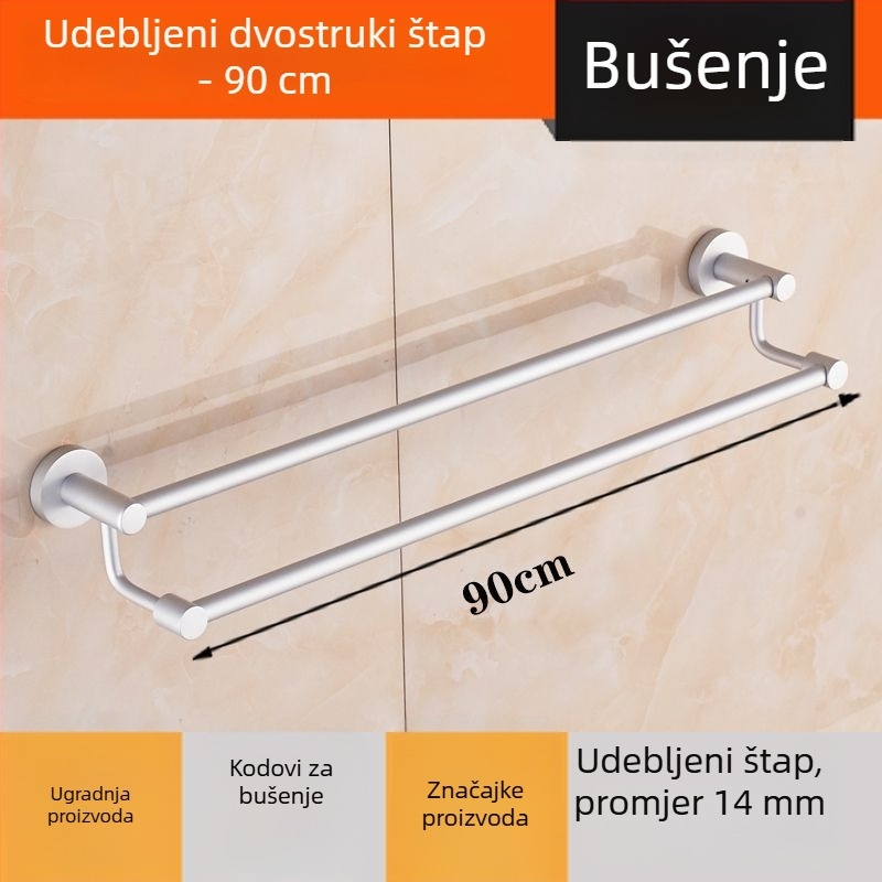 Zidni držač ručnika od aluminijske legure Space Aluminum, jednopolski ili dvopolni, 1 sloj, stil lagan luksuz, nosivost 15 kg