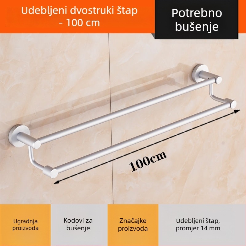 Zidni držač ručnika od aluminijske legure Space Aluminum, jednopolski ili dvopolni, 1 sloj, stil lagan luksuz, nosivost 15 kg