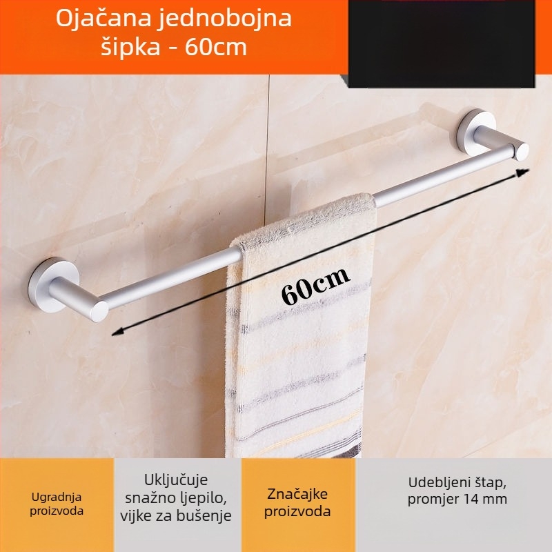 Zidni držač ručnika od aluminijske legure Space Aluminum, jednopolski ili dvopolni, 1 sloj, stil lagan luksuz, nosivost 15 kg