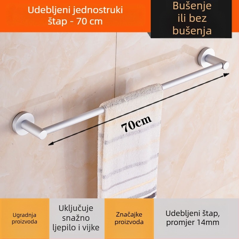 Zidni držač ručnika od aluminijske legure Space Aluminum, jednopolski ili dvopolni, 1 sloj, stil lagan luksuz, nosivost 15 kg