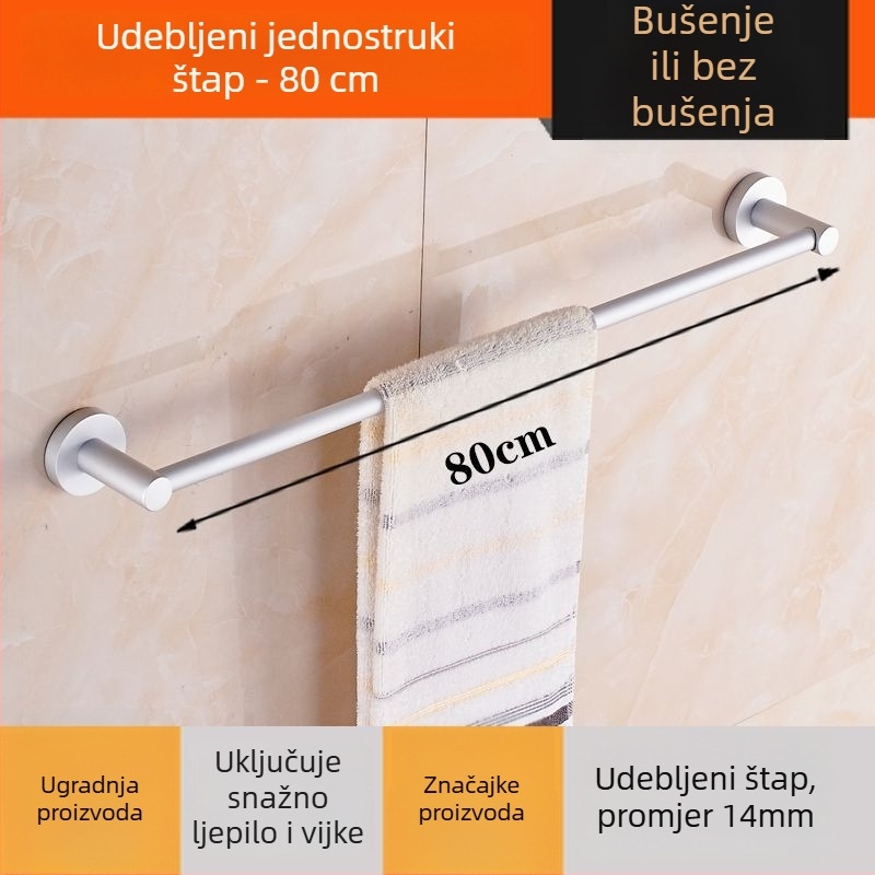 Zidni držač ručnika od aluminijske legure Space Aluminum, jednopolski ili dvopolni, 1 sloj, stil lagan luksuz, nosivost 15 kg