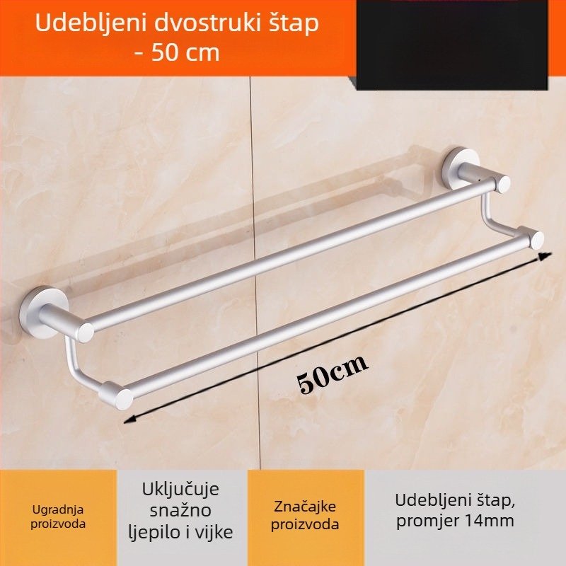 Zidni držač ručnika od aluminijske legure Space Aluminum, jednopolski ili dvopolni, 1 sloj, stil lagan luksuz, nosivost 15 kg